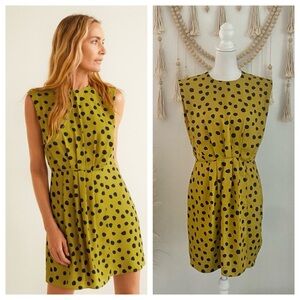 Mango olive green & black polka dot mini dress contemporary business casual L